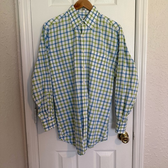 Peter Millar Button Down Shirt Mens Blue Green Casual Long Sleeve 100% Cotton M - Picture 1 of 8